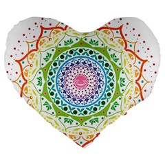 Mandala Pattern Rainbow Pride Large 19  Premium Flano Heart Shape Cushions by Ndabl3x