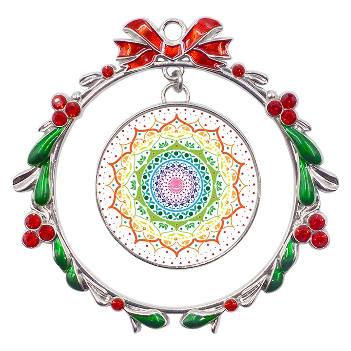 Mandala Pattern Rainbow Pride Metal X mas Wreath Ribbon Ornament