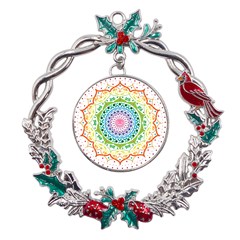 Mandala Pattern Rainbow Pride Metal X mas Wreath Holly Leaf Ornament by Ndabl3x