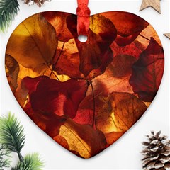 Leaves Fall Autumn Season Orange Ornament (heart) by Ndabl3x