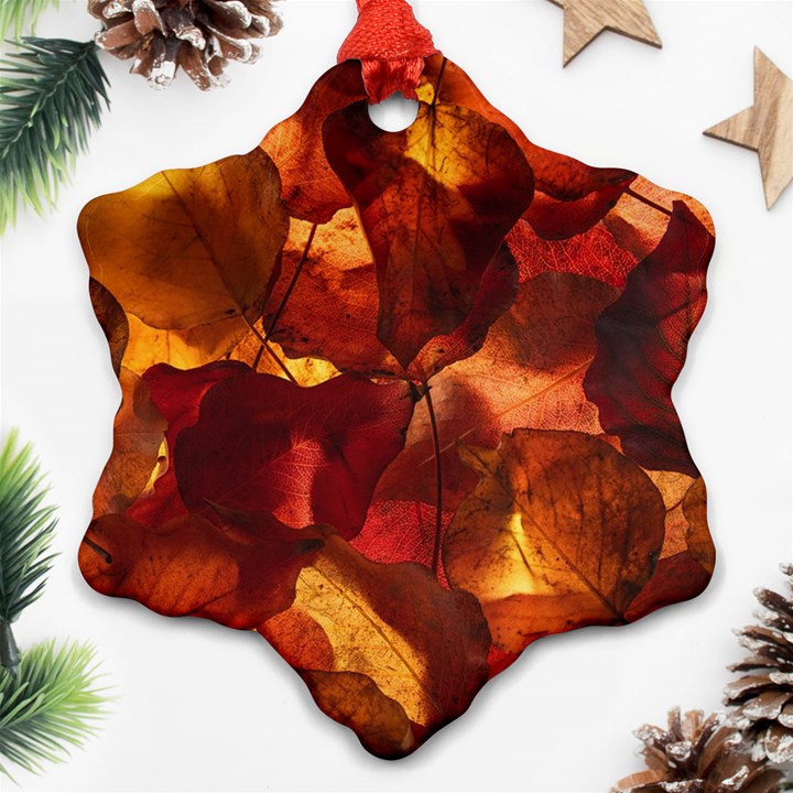 Leaves Fall Autumn Season Orange Ornament (Snowflake)