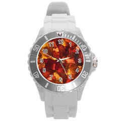 Leaves Fall Autumn Season Orange Round Plastic Sport Watch (l) by Ndabl3x