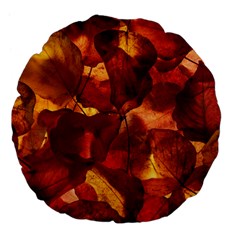 Leaves Fall Autumn Season Orange Large 18  Premium Flano Round Cushions by Ndabl3x