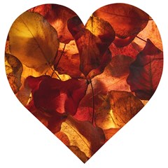 Leaves Fall Autumn Season Orange Wooden Puzzle Heart by Ndabl3x