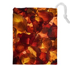 Leaves Fall Autumn Season Orange Drawstring Pouch (4xl) by Ndabl3x