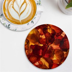 Leaves Fall Autumn Season Orange Uv Print Round Tile Coaster by Ndabl3x