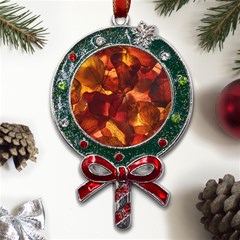 Leaves Fall Autumn Season Orange Metal X mas Lollipop With Crystal Ornament by Ndabl3x