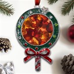 Leaves Fall Autumn Season Orange Metal X Mas Lollipop with Crystal Ornament Front