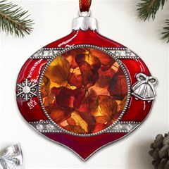 Leaves Fall Autumn Season Orange Metal Snowflake And Bell Red Ornament by Ndabl3x