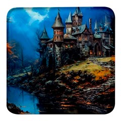 Castle Fantasy Square Glass Fridge Magnet (4 Pack)