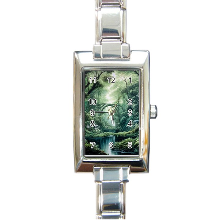 River Forest Wood Nature Rectangle Italian Charm Watch