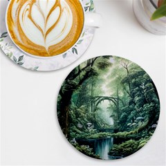 River Forest Wood Nature Uv Print Round Tile Coaster by Ndabl3x