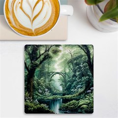 River Forest Wood Nature Uv Print Square Tile Coaster  by Ndabl3x