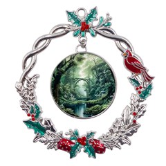 River Forest Wood Nature Metal X mas Wreath Holly Leaf Ornament by Ndabl3x