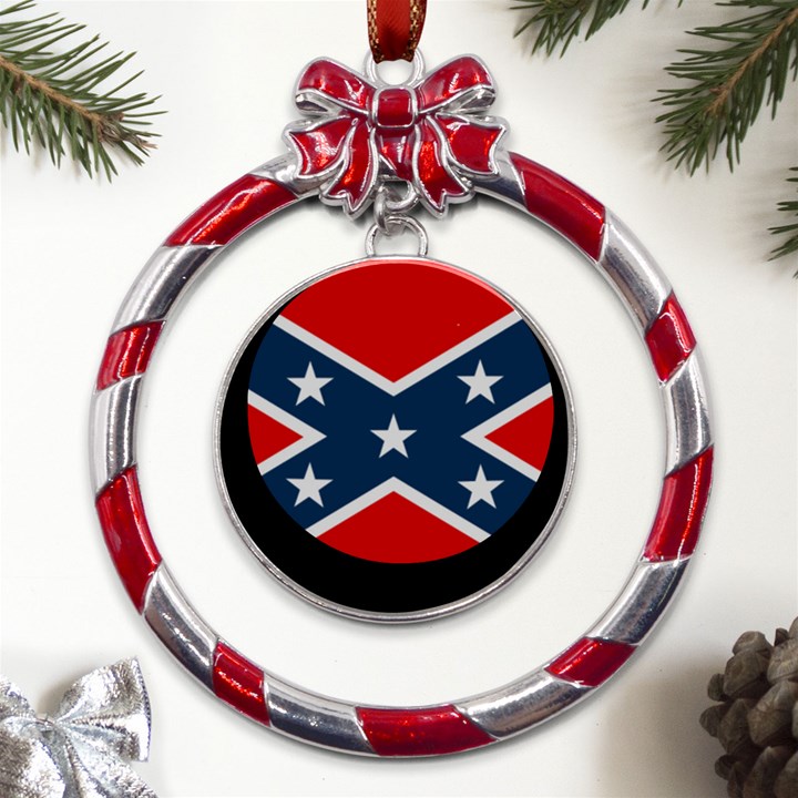 Rebel flag  Metal Red Ribbon Round Ornament