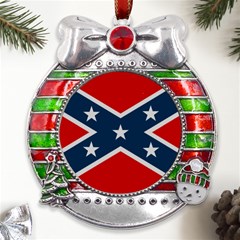 Rebel Flag  Metal X mas Ribbon With Red Crystal Round Ornament by Jen1cherryboot88