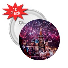 Moscow Kremlin Saint Basils Cathedral Architecture  Building Cityscape Night Fireworks 2 25  Buttons (10 Pack)  by Cowasu