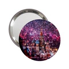 Moscow Kremlin Saint Basils Cathedral Architecture  Building Cityscape Night Fireworks 2 25  Handbag Mirrors by Cowasu