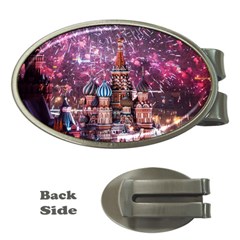 Moscow Kremlin Saint Basils Cathedral Architecture  Building Cityscape Night Fireworks Money Clips (oval)  by Cowasu