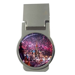 Moscow Kremlin Saint Basils Cathedral Architecture  Building Cityscape Night Fireworks Money Clips (round)  by Cowasu