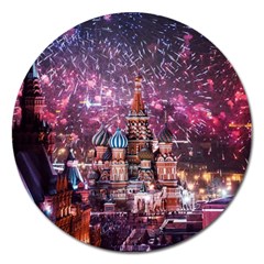 Moscow Kremlin Saint Basils Cathedral Architecture  Building Cityscape Night Fireworks Magnet 5  (round) by Cowasu