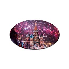 Moscow Kremlin Saint Basils Cathedral Architecture  Building Cityscape Night Fireworks Sticker Oval (100 Pack) by Cowasu