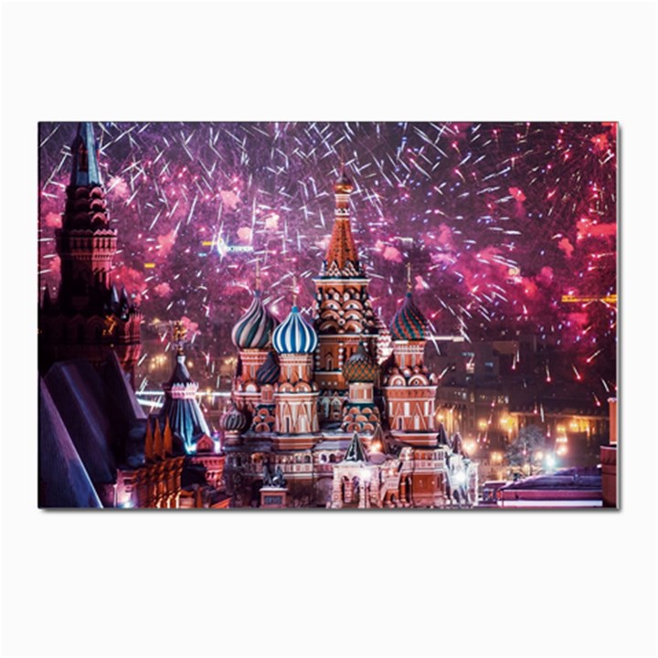 Moscow Kremlin Saint Basils Cathedral Architecture  Building Cityscape Night Fireworks Postcards 5  x 7  (Pkg of 10)