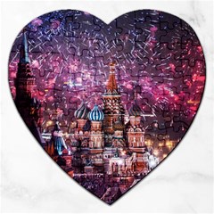 Moscow Kremlin Saint Basils Cathedral Architecture  Building Cityscape Night Fireworks Jigsaw Puzzle (heart) by Cowasu