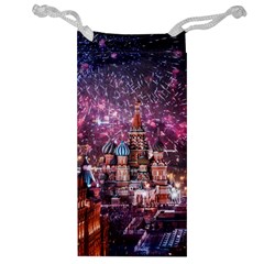 Moscow Kremlin Saint Basils Cathedral Architecture  Building Cityscape Night Fireworks Jewelry Bag by Cowasu