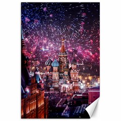 Moscow Kremlin Saint Basils Cathedral Architecture  Building Cityscape Night Fireworks Canvas 20  X 30  by Cowasu