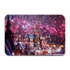 Moscow Kremlin Saint Basils Cathedral Architecture  Building Cityscape Night Fireworks Plate Mats by Cowasu