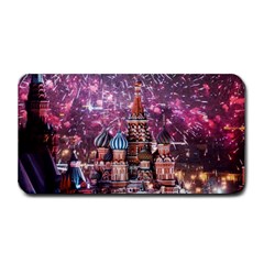 Moscow Kremlin Saint Basils Cathedral Architecture  Building Cityscape Night Fireworks Medium Bar Mat by Cowasu