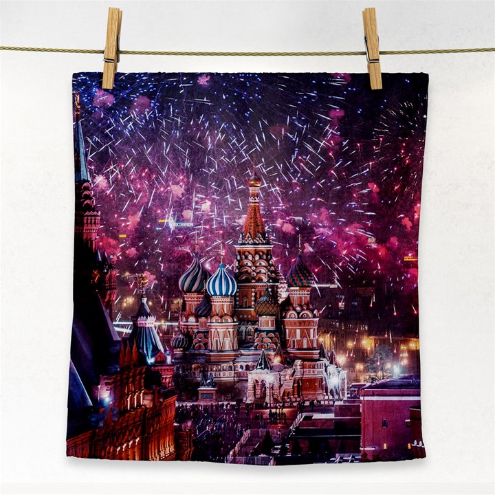 Moscow Kremlin Saint Basils Cathedral Architecture  Building Cityscape Night Fireworks Face Towel