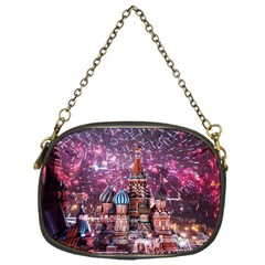 Moscow Kremlin Saint Basils Cathedral Architecture  Building Cityscape Night Fireworks Chain Purse (one Side) by Cowasu