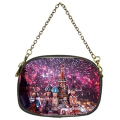 Moscow Kremlin Saint Basils Cathedral Architecture  Building Cityscape Night Fireworks Chain Purse (two Sides) by Cowasu