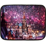 Moscow Kremlin Saint Basils Cathedral Architecture  Building Cityscape Night Fireworks Two Sides Fleece Blanket (Mini) 35 x27  Blanket Back