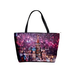 Moscow Kremlin Saint Basils Cathedral Architecture  Building Cityscape Night Fireworks Classic Shoulder Handbag by Cowasu