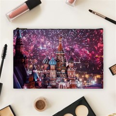 Moscow Kremlin Saint Basils Cathedral Architecture  Building Cityscape Night Fireworks Cosmetic Bag (large) by Cowasu