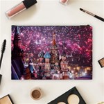 Moscow Kremlin Saint Basils Cathedral Architecture  Building Cityscape Night Fireworks Cosmetic Bag (Large) Back