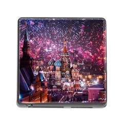 Moscow Kremlin Saint Basils Cathedral Architecture  Building Cityscape Night Fireworks Memory Card Reader (square 5 Slot) by Cowasu