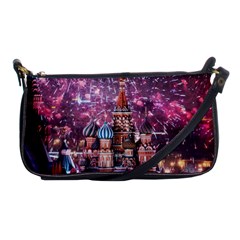 Moscow Kremlin Saint Basils Cathedral Architecture  Building Cityscape Night Fireworks Shoulder Clutch Bag by Cowasu