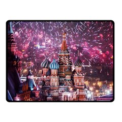 Moscow Kremlin Saint Basils Cathedral Architecture  Building Cityscape Night Fireworks Fleece Blanket (small) by Cowasu