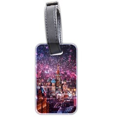 Moscow Kremlin Saint Basils Cathedral Architecture  Building Cityscape Night Fireworks Luggage Tag (two Sides) by Cowasu