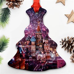 Moscow Kremlin Saint Basils Cathedral Architecture  Building Cityscape Night Fireworks Ornament (christmas Tree)  by Cowasu