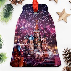 Moscow Kremlin Saint Basils Cathedral Architecture  Building Cityscape Night Fireworks Ornament (bell) by Cowasu