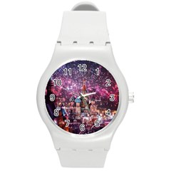 Moscow Kremlin Saint Basils Cathedral Architecture  Building Cityscape Night Fireworks Round Plastic Sport Watch (m) by Cowasu