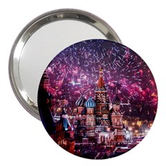 Moscow Kremlin Saint Basils Cathedral Architecture  Building Cityscape Night Fireworks 3  Handbag Mirrors by Cowasu