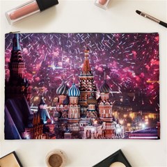 Moscow Kremlin Saint Basils Cathedral Architecture  Building Cityscape Night Fireworks Cosmetic Bag (xxl) by Cowasu