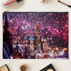 Moscow Kremlin Saint Basils Cathedral Architecture  Building Cityscape Night Fireworks Cosmetic Bag (xxxl) by Cowasu