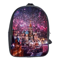 Moscow Kremlin Saint Basils Cathedral Architecture  Building Cityscape Night Fireworks School Bag (xl) by Cowasu